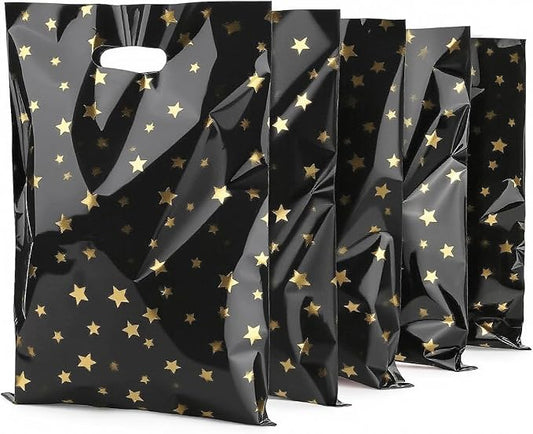 CC Wonderland 6 * 9inch Party Favor Bags 30PCS, Black Gold Star Pattern with Handle,Goodie Treat Loot Bags for Kids Children Birthday, Baby Shower, Easter Holiday Party Gift Wrap Decoration