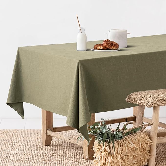 MIULEE Linen Cotton Blend Tablecloth Rectangle, Luxury Waterproof Stain Resistant Durable Farmhouse Oblong Table Cloth for Dining Party Weddings Birthday Events Boho Decor, 52 x 84 inch, Olive Green