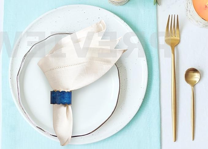 Handmade Epoxy Napkin Rings Set of 12 | Elegant Table Decor for Dining, Weddings & Events | Durable & Stylish Napkin Rings Holders | Art Deco Design (Blue Gold) - ALPHA Living HOME