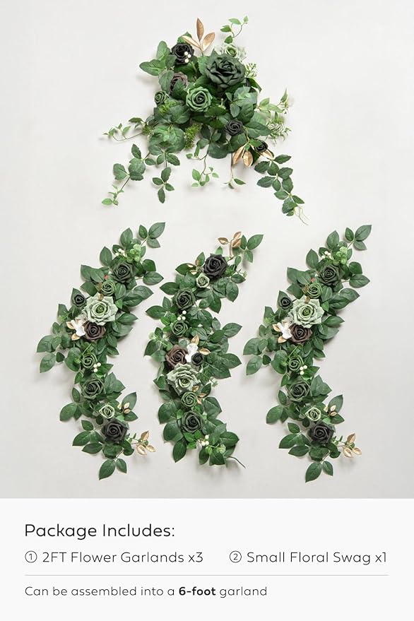 Ling's moment Flower Garland - 6FT Eucalyptus & Rose - Sweetheart Table Decor for Wedding Reception, Artificial Floral Garland for Mantle, Spring, Christmas Decoration, White & Lily
