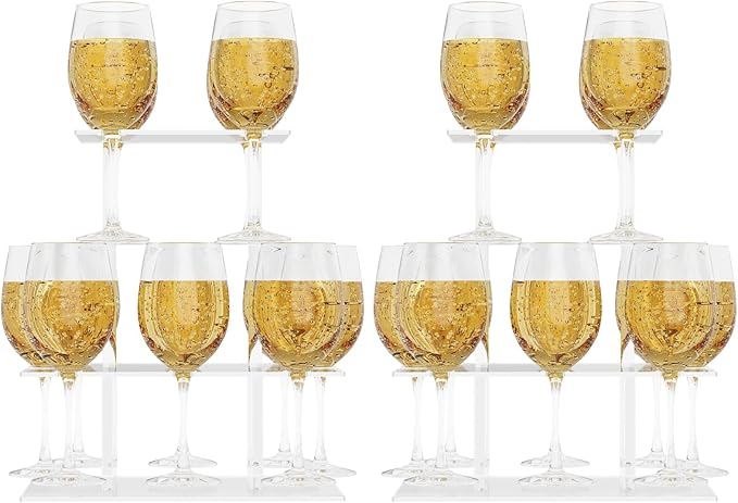 Champagne Tower, Rectangle Acrylic Champagne Display Rack Stand with 12 Slots, 2 Tiers Floating Sight Champagne Flute Holder for Party, Wedding, School, Celebration, 13.3x9.4x15.3 inch, 2 Pcs