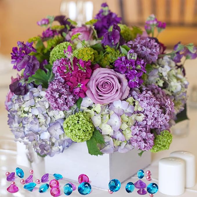 720 Pcs Morandi Blue Acrylic Diamonds Gems Table Scatters for Wedding Centerpieces,Treasure Gemstones,Bridal Shower,Floral Arrangement,Party Favor Decoration,Vase Fillers,14 OZ,0.8/0.4 Inch Mix