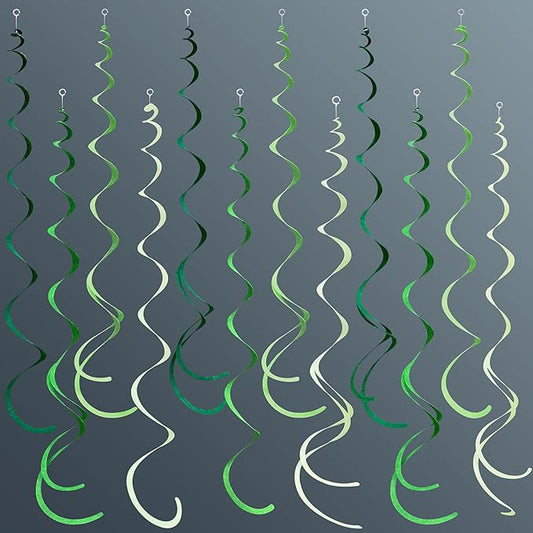 36Pcs Green Hanging Swirl Decorations Ombre Green Felt Swirl Streamer Spiral Ceiling Garland for Spring Summer Birthday Wedding Baby Shower Graduation Christmas St Patrick's day Holiday Party Supplies