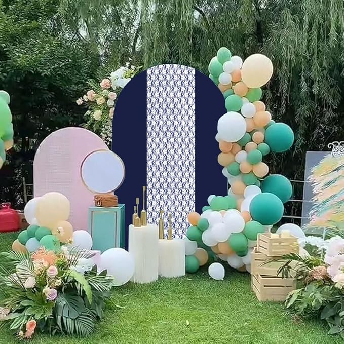 Navy Blue Arch Cover 7.2ft Lace Arched Backdrop Cover Dark Blue Chiara Arch Frame Back Drop Cover Spandex Wedding Arch Stand Fabric Navy Rustic Vintage Party Baby Shower Birthday Decorations