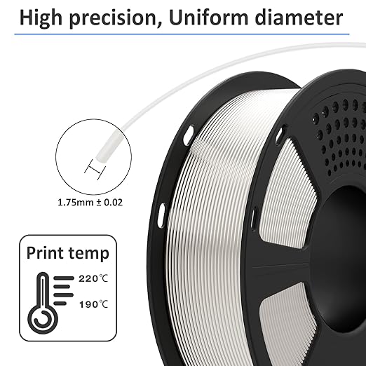 GIANTARM 3D Printer Filament, Silk White Pla Filament, 1Kg(2.2lbs) Spool, 1.75mm Dimension Accuracy +/- 0.03mm, 3D Printing Filament