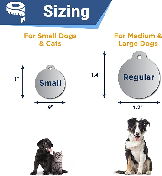 GoTags Stainless Steel Pet ID Tags, Personalized Dog Tags and Cat Tags, up to 8 Lines of Custom Text, Engraved on Both Sides, in Bone, Round, Heart, Bowtie and More (Round, Small (Pack of 1))