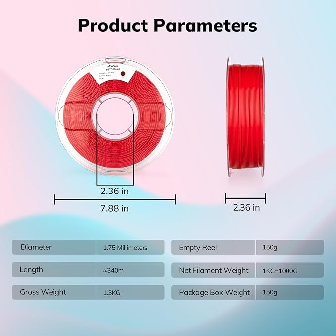 AMOLEN Rapid PETG Basic 3D Printer Filament 1.75mm +/-0.02mm,500mm/s High Speed Strong Toughness Red 1KG/2.2lb