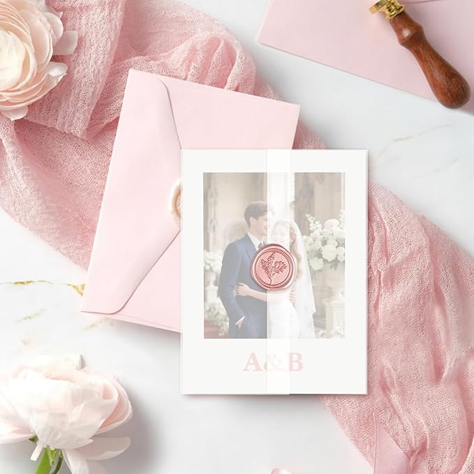 120 Pack Pre-Folded Vellum Jackets for 5.5x7.5 Invitations, Translucent Vellum Paper 5.5x7.5 Jackets, 100GSM Wedding Invitations Wraps, Envelope Liners for Birthdays, Baby Showers