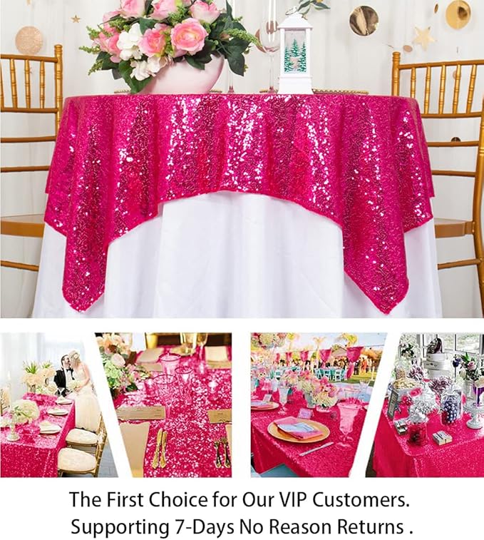 ShinyBeauty Sequin Table Overlay Hot Pink 36''x36'' Small Sequin Tablecloth Square Sequin Table Cloth/Linen for Wedding/Party/Event/Decoration 36inx36in Fuchsia Birthday Tablecloth