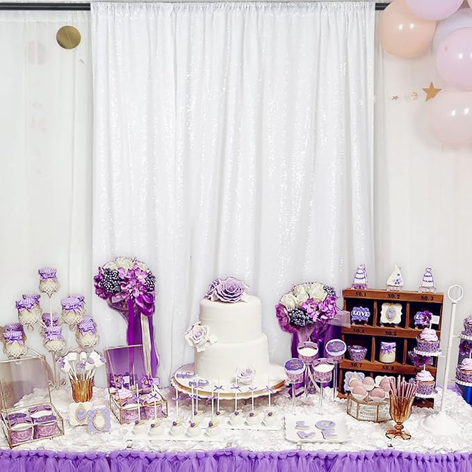 DUOBAO 8x8ft Sequin Photo Backdrop Panel - Glitter Curtain for Birthday/Wedding Decor, Photography Background & Party Arch (White)