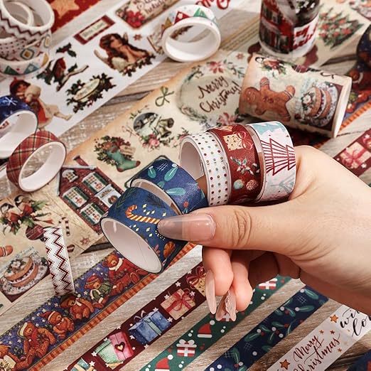 20 Rolls Christmas Theme Washi Tape Set, Writable Decorative Tapes for Scrapbooking, Bible Journaling, Bullet Journaling, 0.6"x79" per Roll