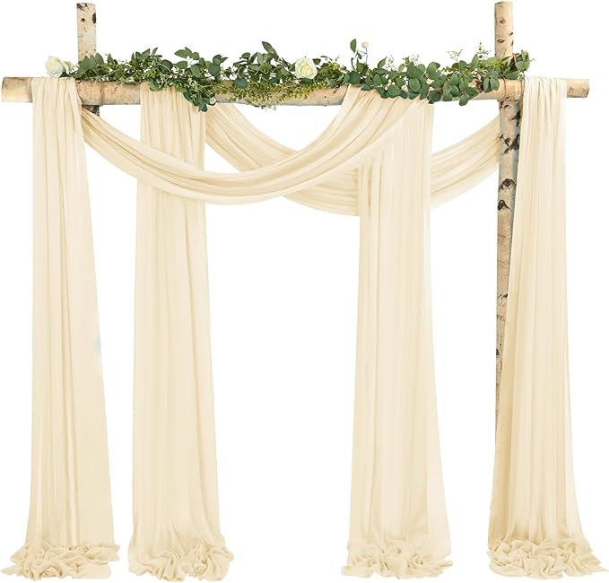 4 Panels Ivory Wedding Arch Draping Fabric Cheesecloth Fabric 35" x20FT Gauze Fabric Arch Drapes for Wedding Reception Sheer Backdrop Photo Background Household Curtain or Out Door Curtain