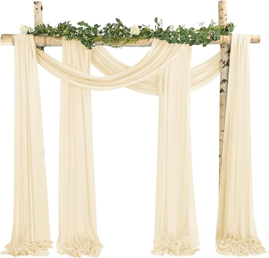 4 Panels Ivory Wedding Arch Draping Fabric Cheesecloth Fabric 35" x20FT Gauze Fabric Arch Drapes for Wedding Reception Sheer Backdrop Photo Background Household Curtain or Out Door Curtain