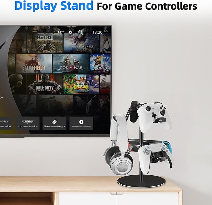 Controller Holder 2 Aluminum Alloy Tier,Headphone Stand - Gaming Controller Stand for Xbox PS5 PS4 Switch,Gaming Controller Headset Holder for Universal Gaming Accessories(Black)