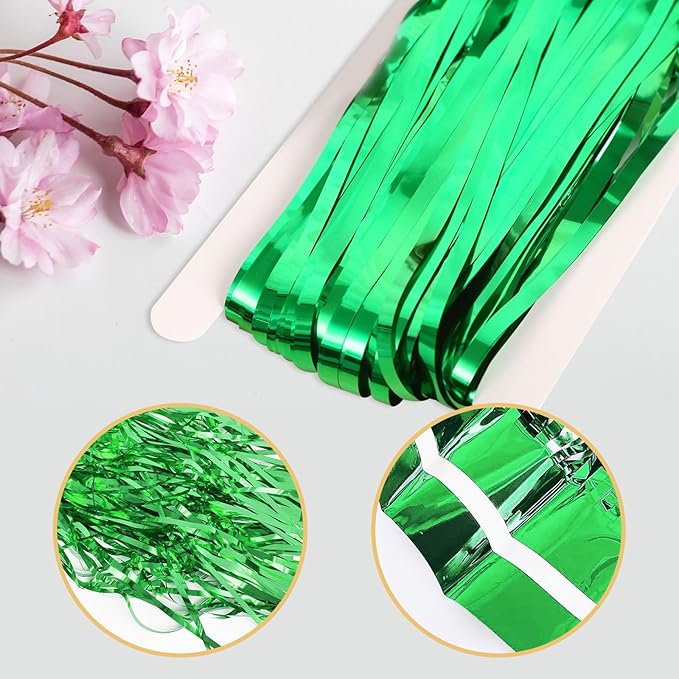 10 Pack Green Backdrop Curtain 3.2ft x 8.2ft Metallic Tinsel Foil Fringe Curtains Photo Booth Background for Birthday Party Decoration Baby Shower Engagement Wedding Christmas Decoration (Green)