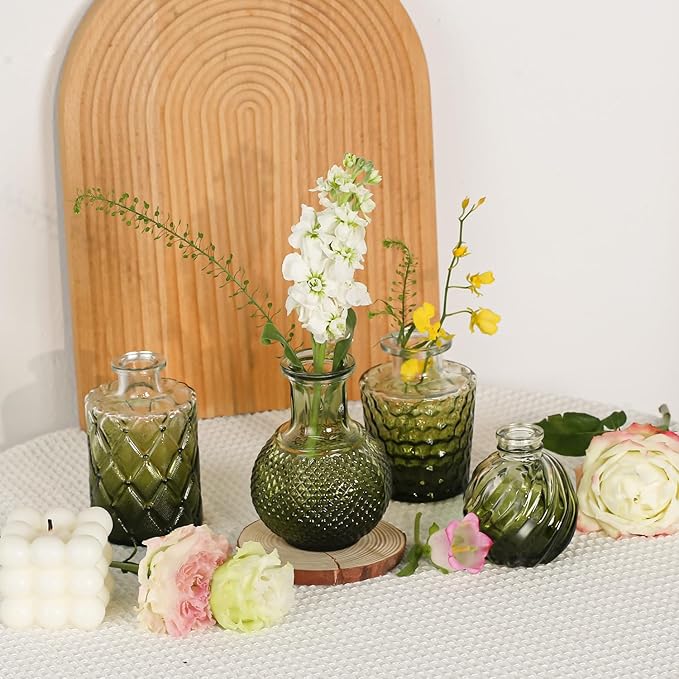 Mini Bud Vases As Wedding Centerpieces for Tables,Clear Bud Vases for Flowers,Small Flower Vases Suitable for Birthday Party,Anniversary,Wedding Reception,Baby Shower (Dark Green, 24PCS)