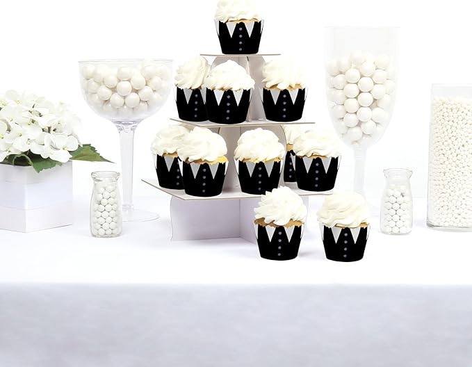 Big Dot of Happiness Goth Girl Cupcake Wrappers, Adjustable Fit, Black and Purple Halloween or Gothic Birthday Party Decorations - Set of 12