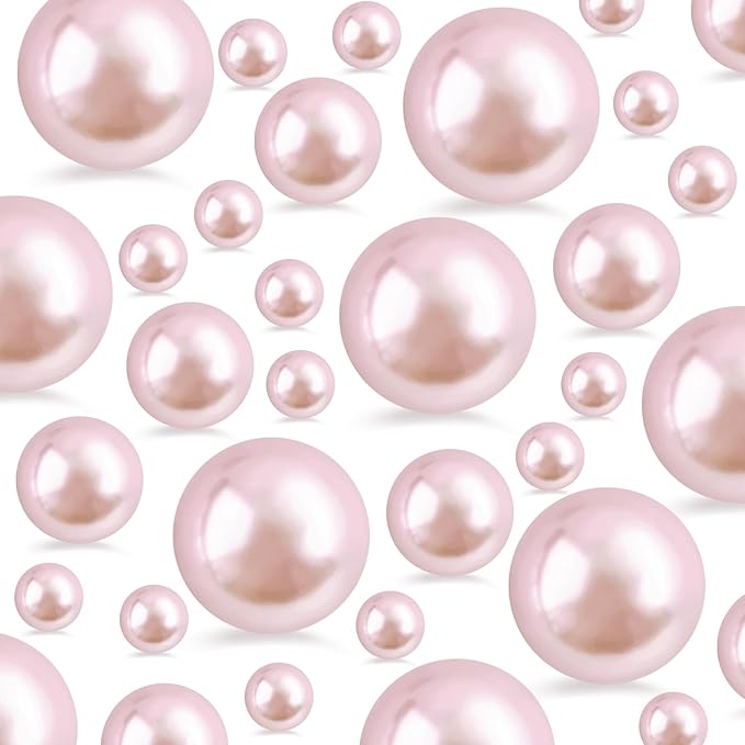 260Pcs Pink Glossy Beads for Centerpiece Decor, Artifical Pearls Vase Filler, Makeup Brush Beads, No Hole Round Pearl Beads for Wedding Birthday Christmas Party Home Decor(18mm 14mm 6mm)