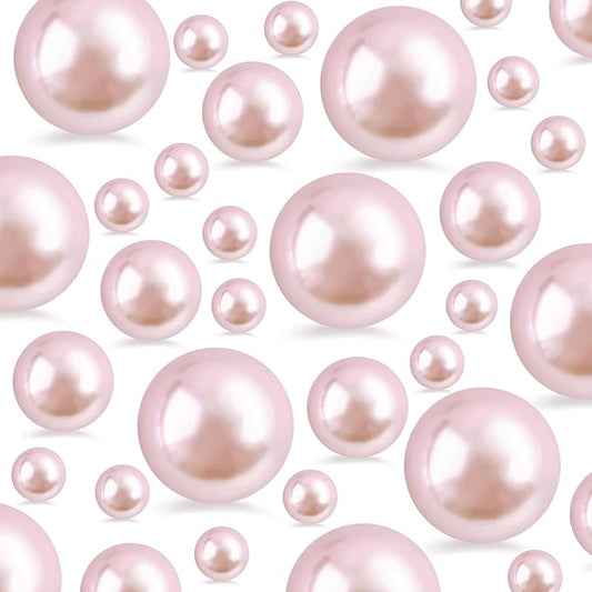 260Pcs Pink Glossy Beads for Centerpiece Decor, Artifical Pearls Vase Filler, Makeup Brush Beads, No Hole Round Pearl Beads for Wedding Birthday Christmas Party Home Decor(18mm 14mm 6mm)