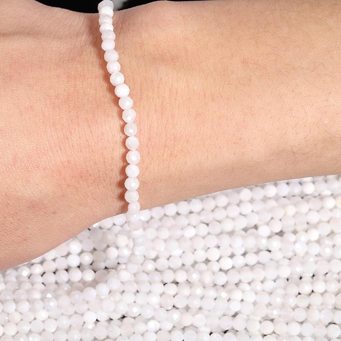 Song Xi 90pcs 4mm White Moonstone Faceted Round Loose Stone Beads for Bracelet Jewelry Making, DIY Christmas