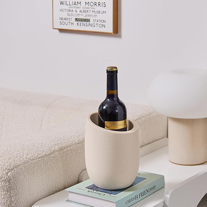 Beige Sand Stone Textures Wine Chiller Bucket – 750ml Resin Cooler for Wine & Champagne Bottles, Party Bar Cart Decor – Keeps Drinks Cold, Unique Gift for Wine Lovers, Housewarming