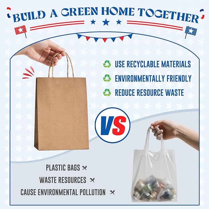 MESHA Gift Paper Bags 400 Pack 8X4.25X10.5 Brown Medium Shopping Kraft Bags Bulk with Handles Reusable for Business,Grocery,Birthday,Wedding,Kids Party,Favors
