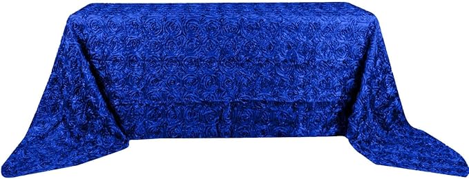 Efavormart 90"x156" Wholesale Rectangle Table Cover Royal Blue Grandiose Rosette 3D Satin Tablecloth for Wedding Party Event