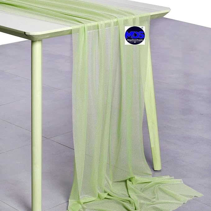 MDS 25 Pack 10ft Chiffon Table Runner 29 x 120 Inches Sheer Wedding Runner Romantic Rustic Table Runner for Wedding Decorations, Birthday Parties, Bridal Shower Party Arch Decor - Sage Green