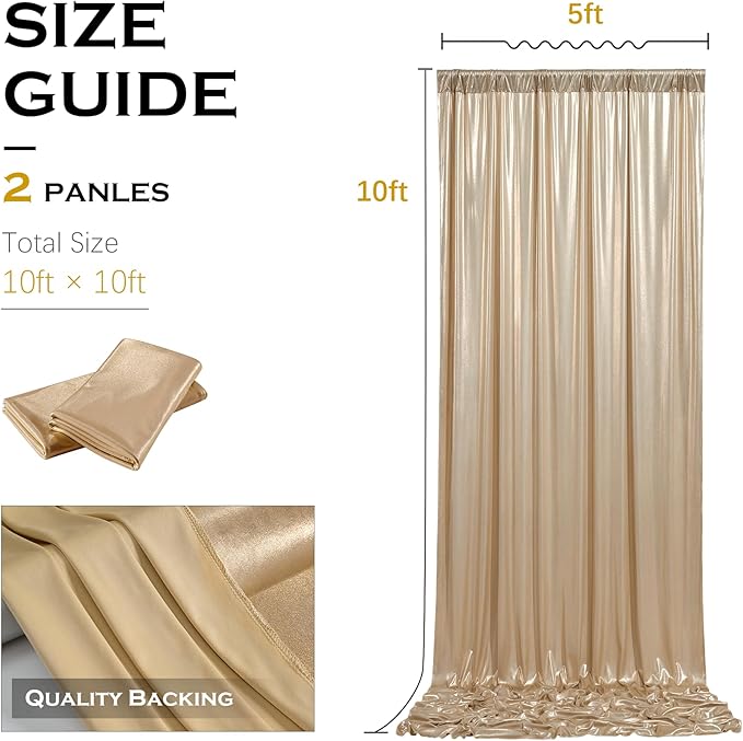PartyVillage 10x10FT Champagne Gold Sequin Backdrop Curtain -2 Panels 5x10FT Wrinkle Free Shimmer Back Drop Cloth, Glitter Backdrop Drapes for Photography, Birthday, Wedding, Graduation Background
