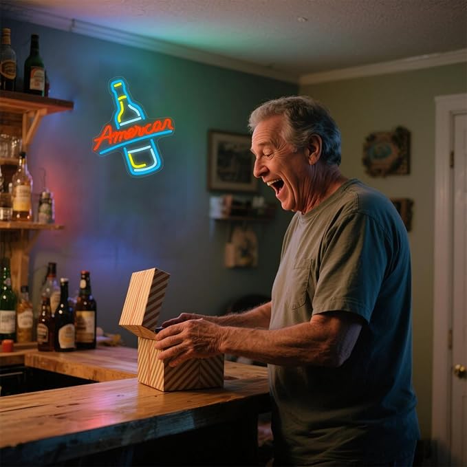 American Beer Neon Sign - Vintage Bottle LED Wall Light, Garage Bar Decor, Man Cave Lighting, Rustic Tavern Sign, USB Powered Neon for Game Room