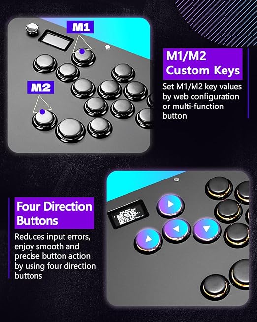 GuileKeys Leverless Controller Arcade Stick GK-16, All-Button Arcade Controller with Multi-function Button for PS4/PS3/PC/Switch, Arcade Fight Stick with RGB/Turbo/Hot-Swap/Low Profile Switch Black