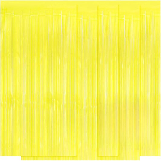 5 Pack Yellow Foil Curtain Backdrop 3.2ft x 8.2ft Tinsel Foil Fringe Curtains Macaron Photo Booth Streamer Backdrop for Party Decorations Birthday Baby Shower Bachelorette Holiday Decor (Yellow)