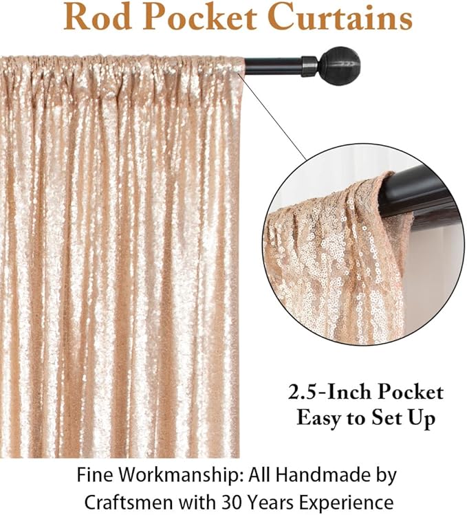 ShiDianYi Champagne Sequin Backdrop 8FTx10FT Photography Backdrops Wedding Curtains Sequined Curtain for Party Shimmer Background Baby Shower/Birthday