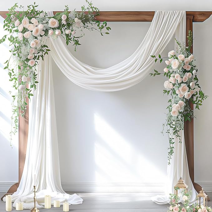Socomi Ivory White Wedding Arch Draping Fabric 29" x 20Ft 1 Panel Sheer Outdoor Curtain Drapes Extra Long for Bridal Baby Shower Ceremony Birthday Party Decor