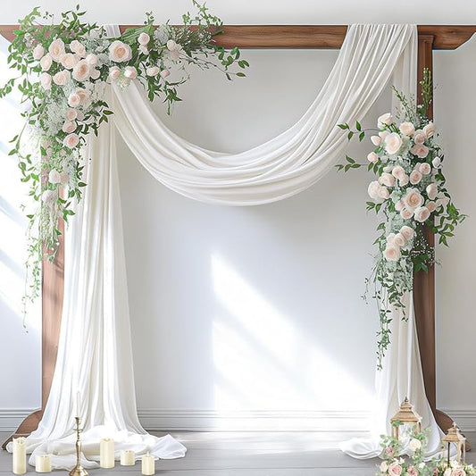Socomi Wedding Arch Draping Fabric 3 Panels 29" x 19Ft Ivory Sheer Chiffon Curtain Drapes 6 Yards for Wedding Ceremony Birthday Party Decoration