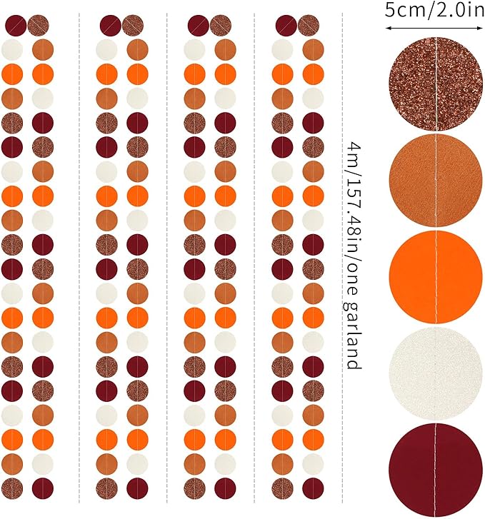 Boho Burgundy Brown-Orange Party-Decorations Streamers - 52Ft Birthday Baby Shower Hanging Paper Garland Banner,Fall Autumn Thanksgiving Harvest Rustic Wedding Bridal Classroom Supplies Decor Hugtmr