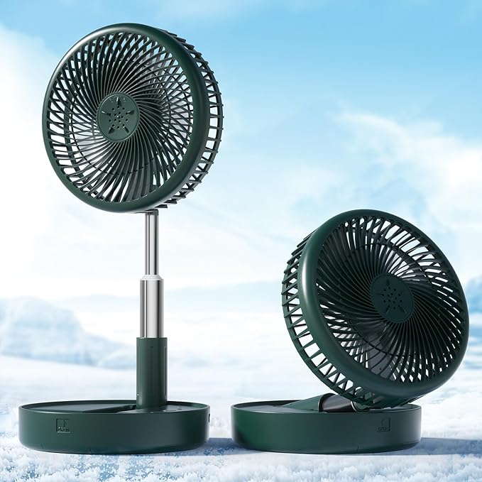 Primevolve Battery Operated Fan,Portable Rechargeable USB Floor Table Desk Fan with Adjustable Height, 4 Speed Settings Pedestal Fan for Bedroom Camping Travel,Green 7.7"
