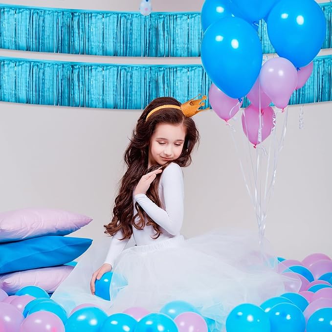 Light Blue Birthday Decorations Tinsel Garland Parade Float Decorations for Trailer 4Pack 12FT Under The Sea Party Decor Ceiling Fringe Banner Backdrop for Streamers Party Decorations