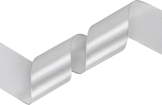 Silver Satin Ribbon 1-1/2 inch X Continuous 100 Yards, Single Face Polyester Ribbon Perfect for Gift Wrapping, Flower Bouquet, Wedding Decor, Crafts, Bow Making, Sewing and More