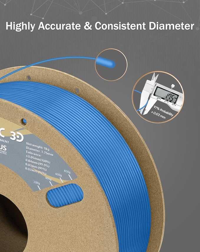 DURAMIC 3D PLA+ Filament 1.75mm 1Kg Blue, PLA Plus Filament 1Kg Spool(2.2lbs) Tougher and Stronger, Dimensional Accuracy Probability +/- 0.02mm