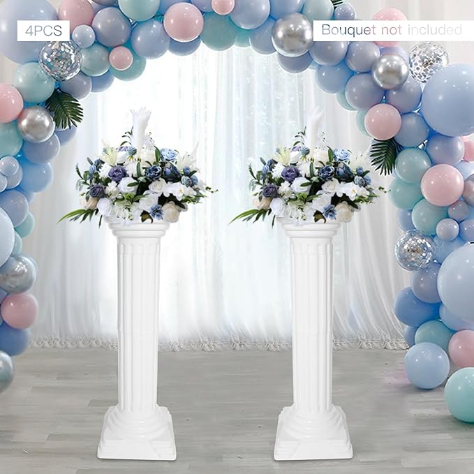 Roman Pillars Decoration Party Flower Pot Columns Set 4Pcs 10.83x10.83x33.86in Decor Pedstal Stand Flower Floral Wedding Party Event Road Decorative Columns (10.83x10.83x33.86in)