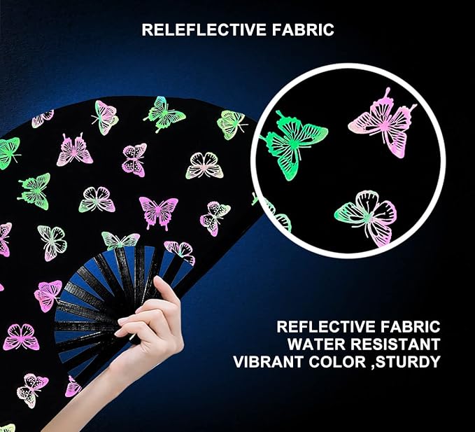 Amajiji Large Rave Folding Hand Fan Clacking Fans for Line Dancing Clap Fan for Boots On The Ground Dance,Party,Decoration,Festival (Colorful Butterfly)