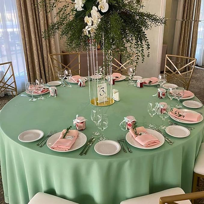 8 Pack Sage Green Round Tablecloth 90 Inch Stain and Wrinkle Resistant Round Sage Green Table Cloth Reusable and Washable Polyester Fabric Table Covers for Buffet Wedding Party and Banquet