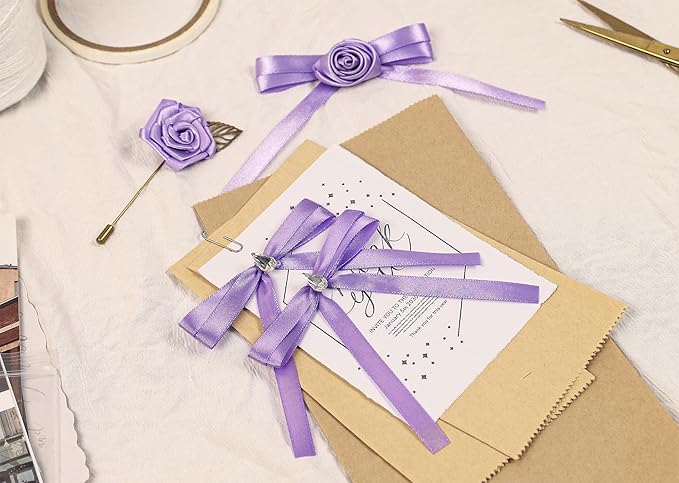 Light Purple Satin Ribbon 3/8 inch X Continuous 100 Yards, Single Face Polyester Ribbon Perfect for Gift Wrapping, Flower Bouquet, Wedding Decor, Crafts, Bow Making, Sewing and More