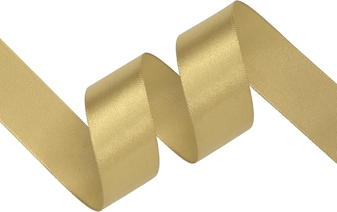 Light Gold Satin Ribbon 1 inch X Continuous 50 Yards, Single Face Polyester Ribbon Perfect for Gift Wrapping, Flower Bouquet, Wedding Decor, Crafts, Bow Making, Sewing and More