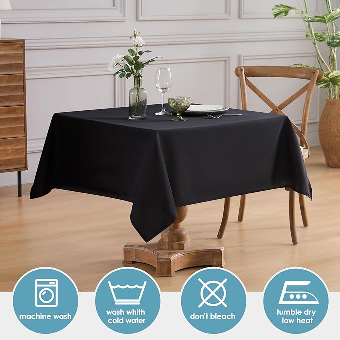 VidaFete Square Tablecloth 6 Pack 52 x 52 Inch Tablecloths Stain Wrinkle Resistant Polyester Dining Table Cover for Kitchen Dinning Party Wedding Rectangular Tabletop Buffet Decoration(Black)