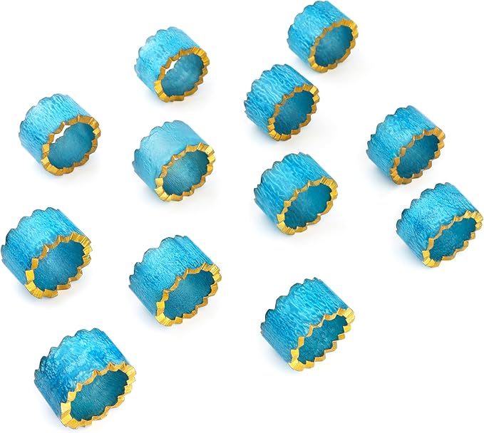 Handmade Epoxy Napkin Rings Set of 12 | Elegant Round Napkin Holders for Dining Table, Weddings, Parties & Home Décor | Durable & Stylish Farmhouse Table Accessories - (Blue Gold) - ALPHA Living HOME