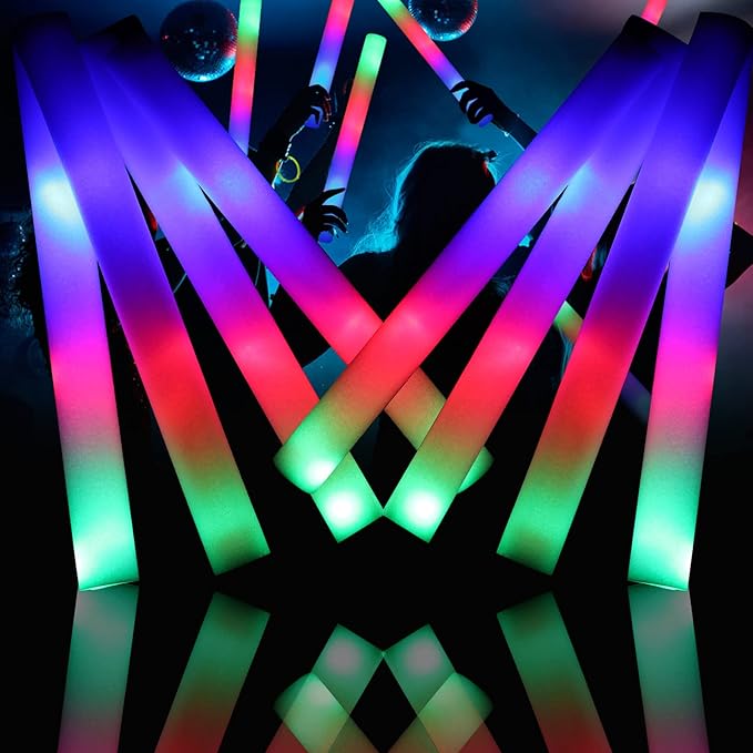 32 PCS LED Foam Glow Sticks Bulk, Glow in The Dark Party Supplies with 3 Modes Colorful Flashing, Glow Sticks Bulk Party Pack for Wedding, Concert, Raves, Events, Birthday