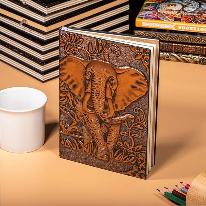 molshine A5 (5.5" x 8.3") Embossed Journals Vintage Notebook,Retro Bronze Diary,100 Sheets Paper,Hardcover Travel Notepad for Writing,Sketchbook,Gift,Decoration,Elephant(RedBronze)