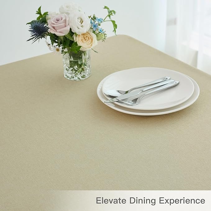 maxmill Rectangular Tablecloth Linen Texture Stain Proof Waterproof Wrinkle Free Spillproof Washable Slubby Texture Table Cloth Farmhouse Tablecloths for Dining Party Holiday, 60 x 140 Inch, Beige
